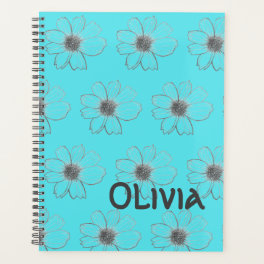 Custom Name Flower design Teal Planner