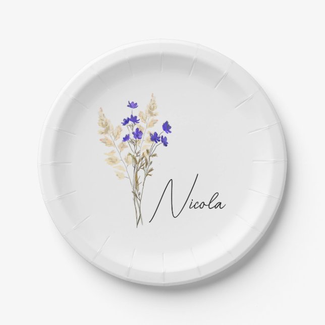 Custom Name Flower dish,Personalized Birth Flower  Paper Plates (Front)