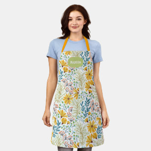 Custom name Flower Illustration apron