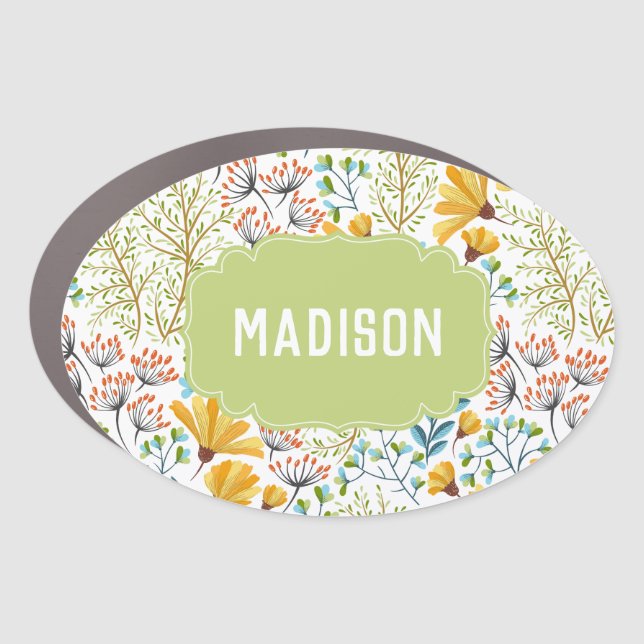 Custom name Flower Illustration car magnet (Front)