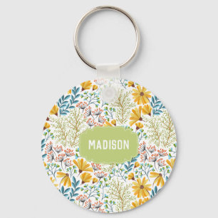 Custom name Flower Illustration key chains