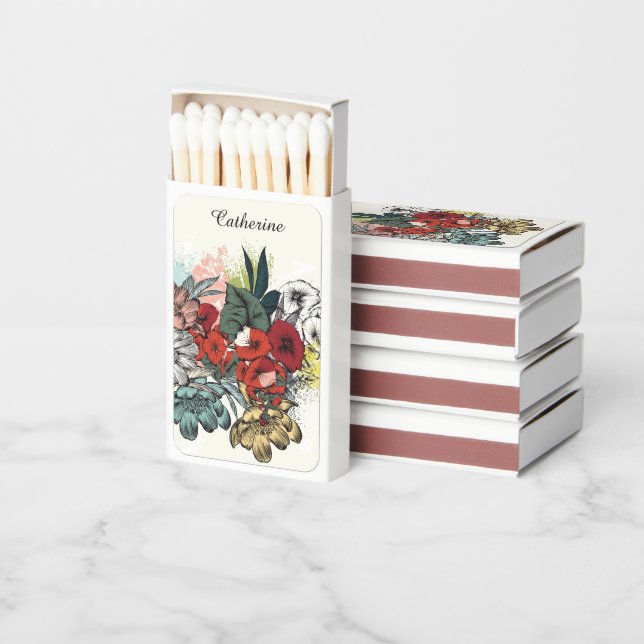 Custom Name Flower Illustration Matchboxes (Stacked)