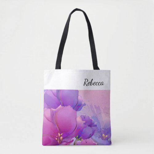 Custom Name  Flower Painting Gift Tote Bag