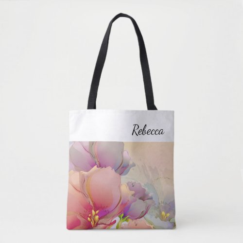 Custom Name  Flower Painting Gift Tote Bags