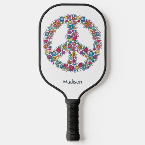 Custom Name Flower Peace Sign Pickleball Paddle