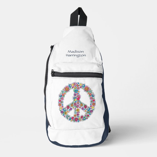 Custom Name Flower Peace Sign Sling Bag (Front)