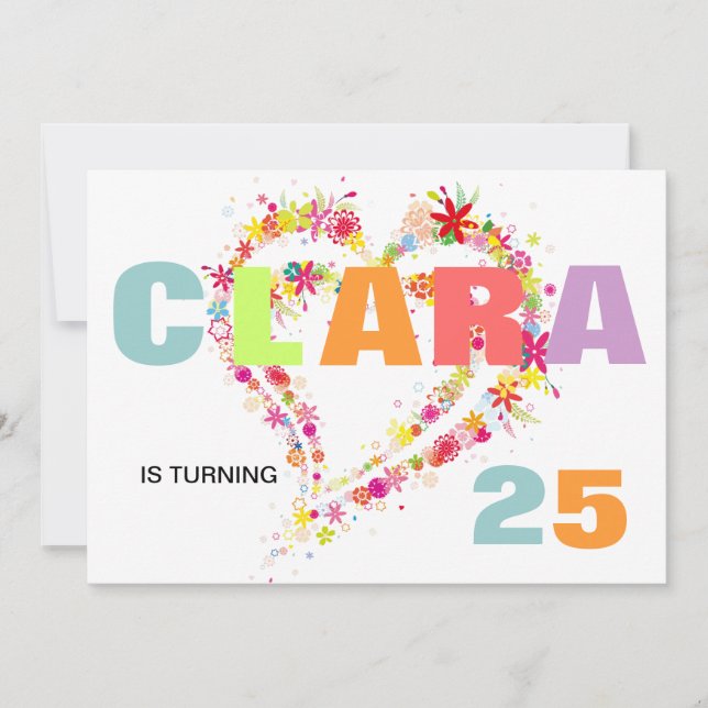 Custom Name Flower Wreath Heart Birthday Invite (Front)