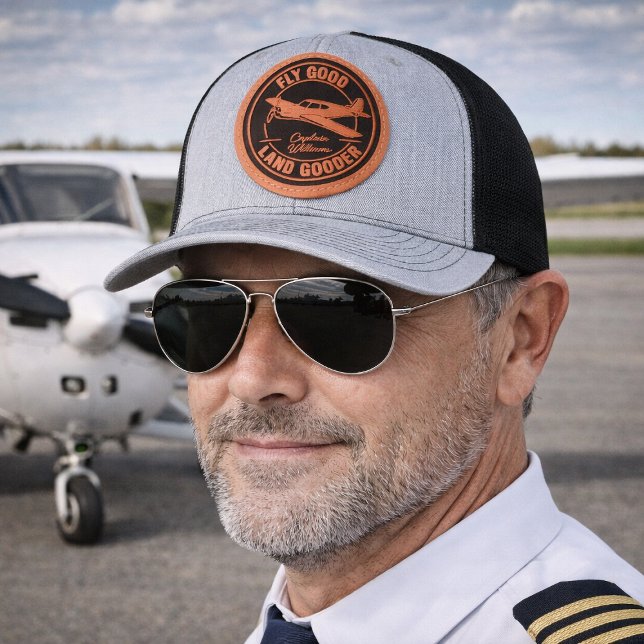 Custom Name Fly Good Land Gooder Hat, Custom Pilot Leather Patch Hat (Custom Name Fly Good Land Gooder Hat, Custom Pilot Leather Patch Hat)