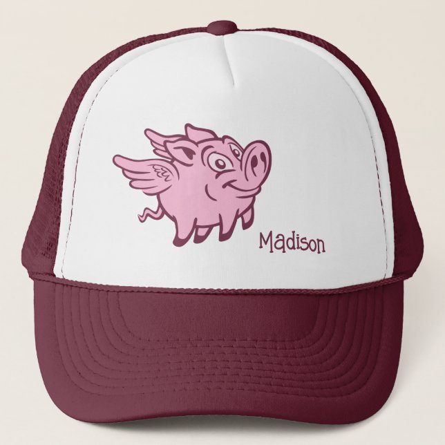 Custom Name Flying Pig Trucker Hat (Front)