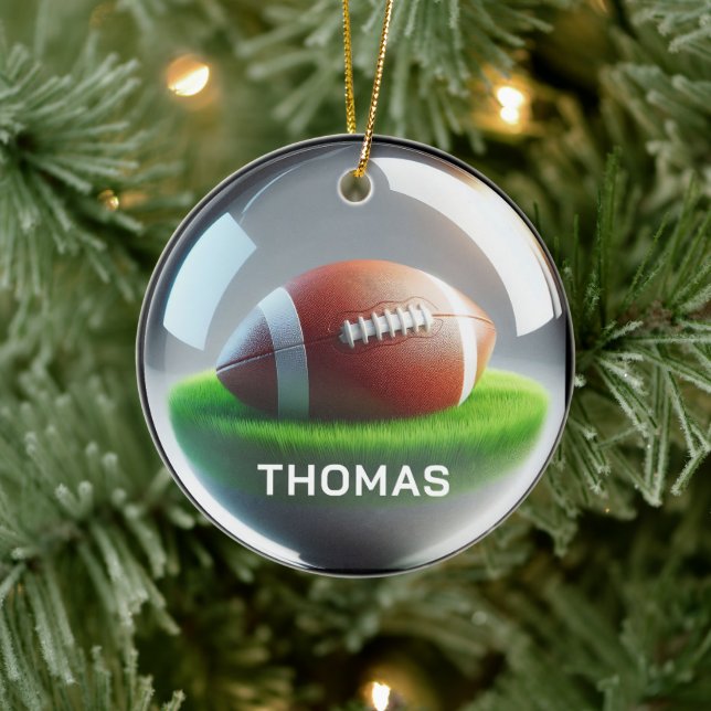 Custom Name Football Faux Glass‑Orb Look Ceramic Ornament (Tree)