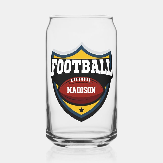 Custom name Football Logo Can Glass (Back)