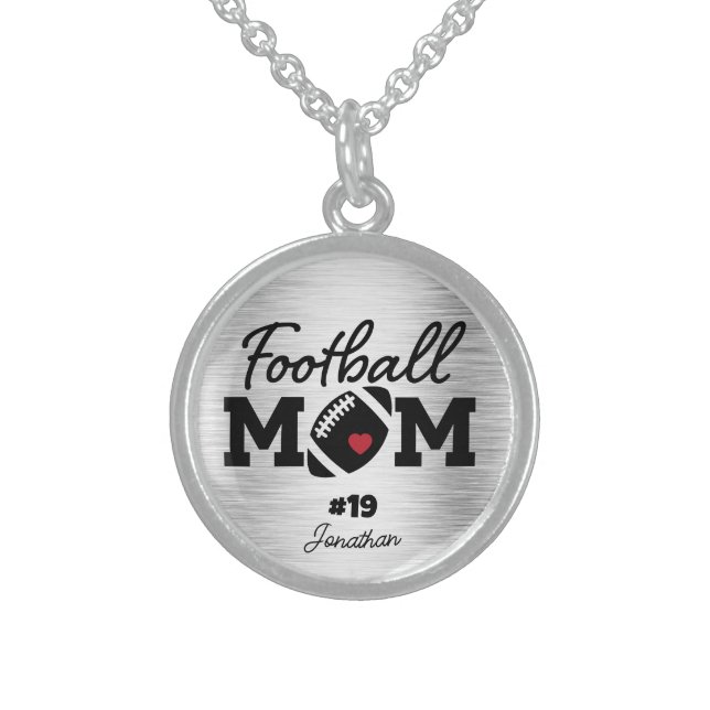 Custom Name Football Mom Sterling Silver Necklace (Front)