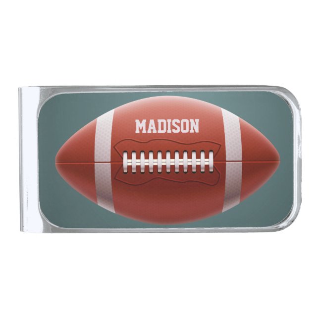 Custom name Football Silver Finish Money Clip (Front)