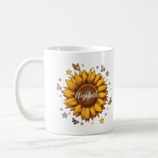 Custom name for girl retro sunflower gift coffee mug