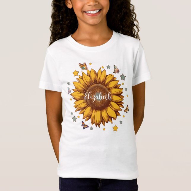 Custom name for girl retro sunflower gift T-Shirt (Front)