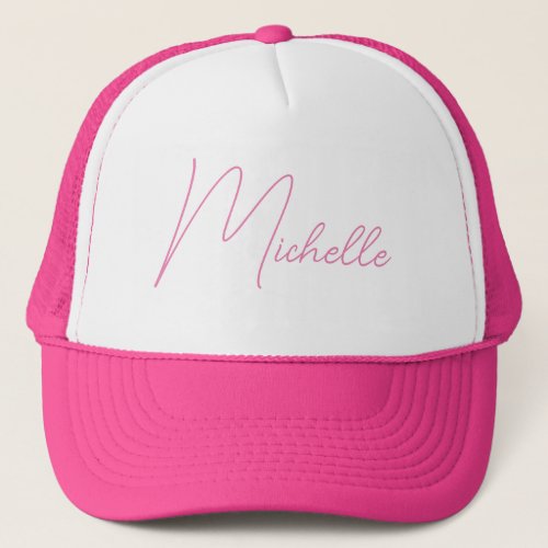 Custom Name For Her Elegant Script Pink Trucker Hat