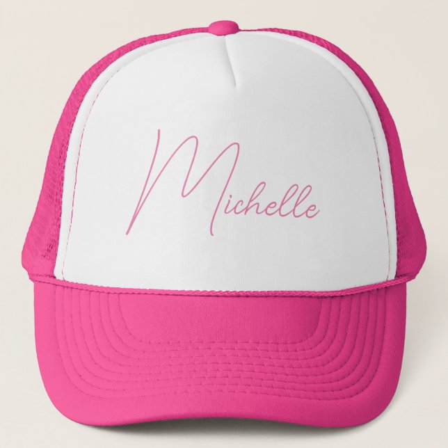 Custom Name For Her Elegant Script Pink Trucker Hat (Front)