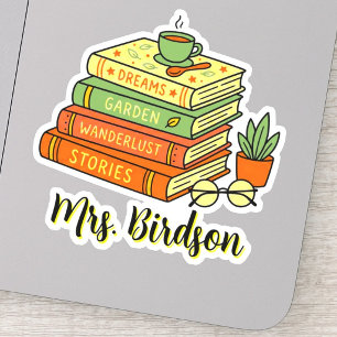 Custom Name for Teachers & Students   Cute Books Sticker