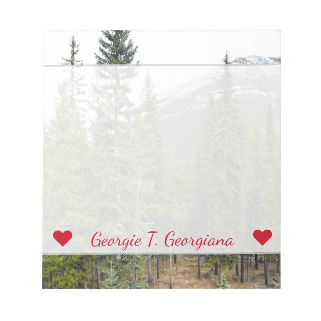 Custom Name + Forest and Mountain Scene Notepad (Front)