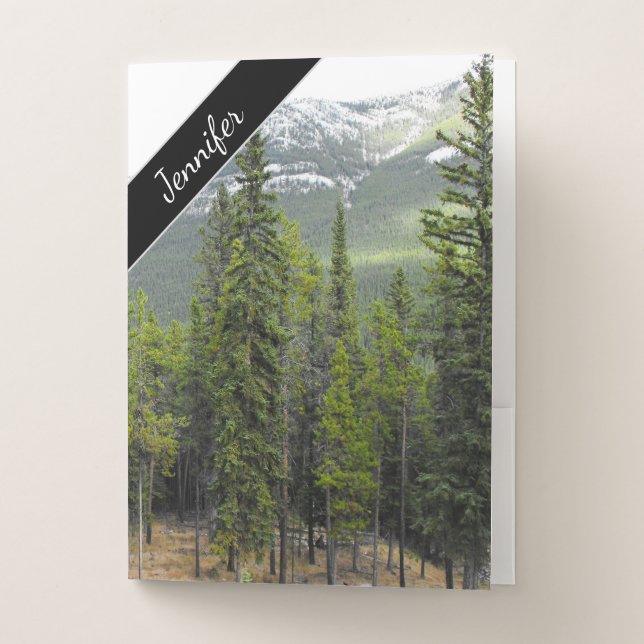 Custom Name + Forest and Mountain Scene Pocket Folder (Front)