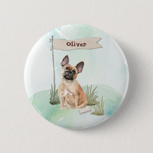 Custom Name French Bulldog Pet Dog Button (Front)
