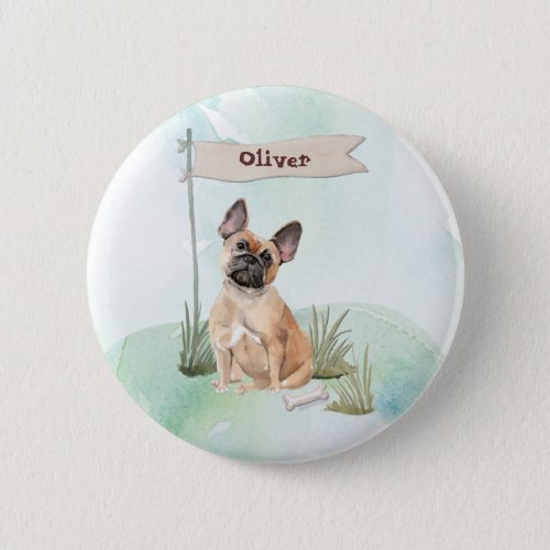 Custom Name French Bulldog Pet Dog Button