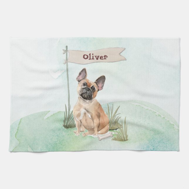 Custom Name French Bulldog Pet Dog Kitchen Towel (Horizontal)