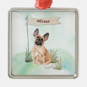 Custom Name French Bulldog Pet Dog Metal Ornament
