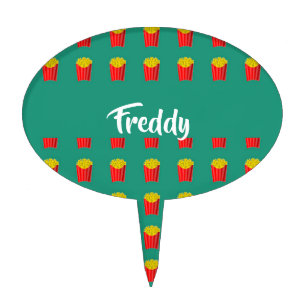 Custom name fries on teal cake topper