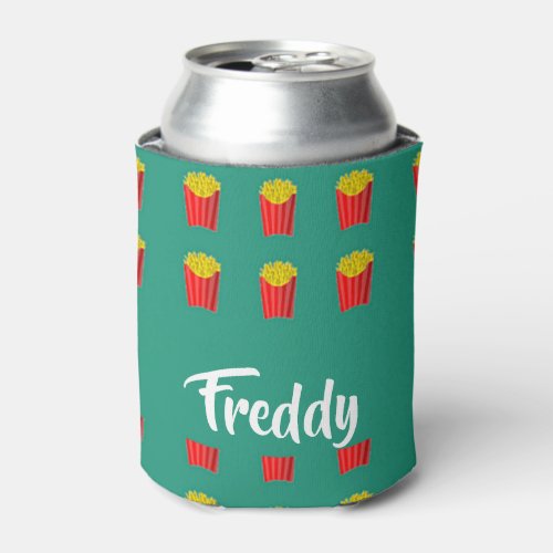 Custom name fries on teal can cooler