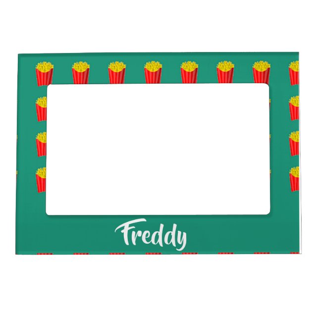 Custom name fries on teal magnetic frame (Front)
