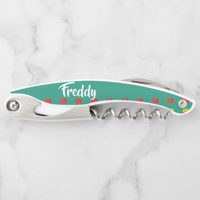Custom name fries on teal waiter's corkscrew (Front)