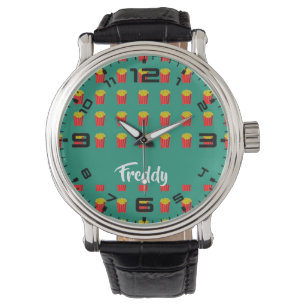 Custom name fries on teal watch