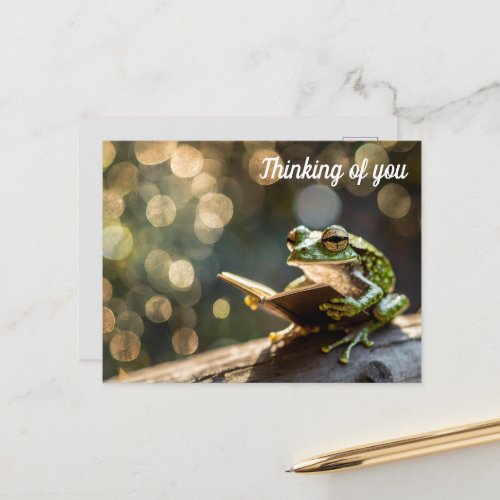 Custom Name Frog on a log reading a book Postcard