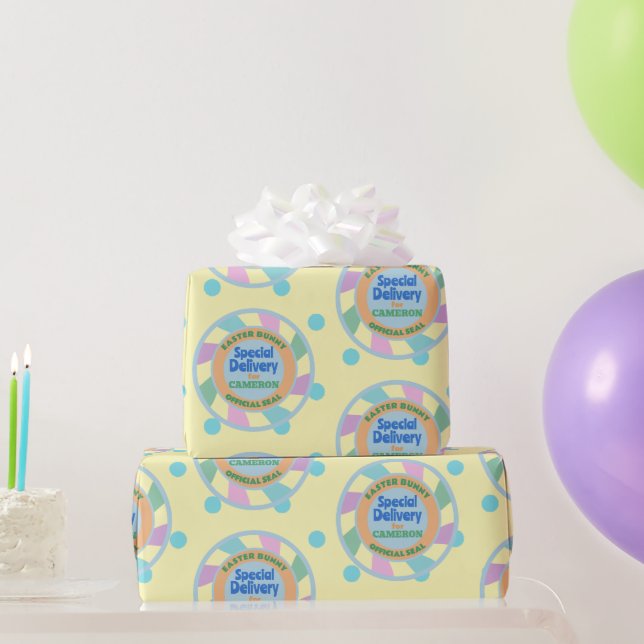 Custom Name from the Easter Bunny Yellow & Blue Wrapping Paper (Party Gifts)