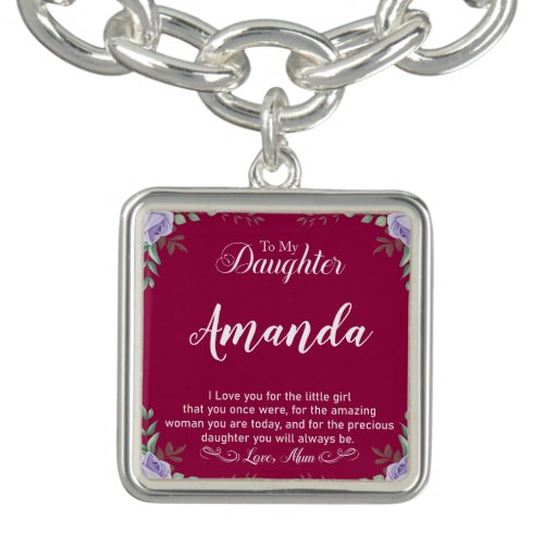 Custom Name Fuchsia Message for Daughter from Mum Bracelet