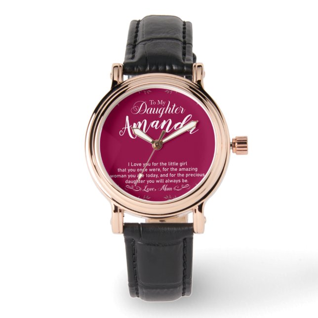 Custom Name Fuchsia Message for Daughter from Mum Watch (Front)