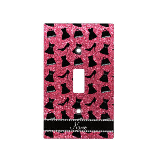 Custom name fuchsia pink glitter high heels dress light switch cover