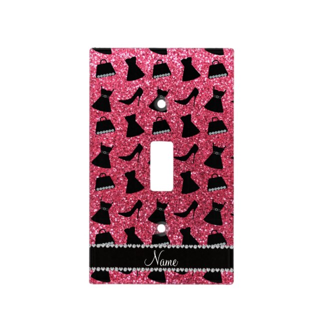 Custom name fuchsia pink glitter high heels dress light switch cover (Front)