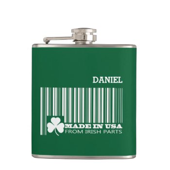 Custom Name Fun Barcode St. Patrick's Day Gift  Flask by artofmairin at Zazzle
