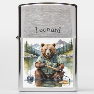 Custom Name Fun Bear Fishing Fisherman Humor Zippo Lighter