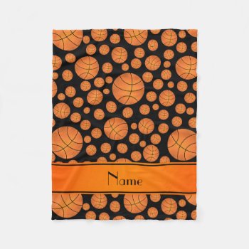 Custom Name Fun Black Basketballs Orange Stripe Fleece Blanket by Brothergravydesigns at Zazzle