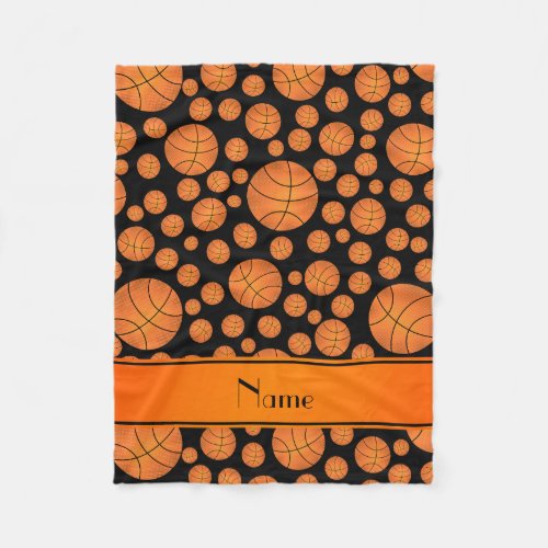 Custom name fun black basketballs orange stripe fleece blanket