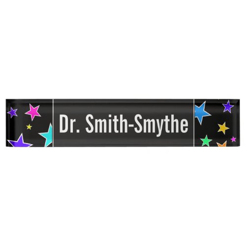 Custom Name  Fun Colorful Stars Pattern Desk Name Plate