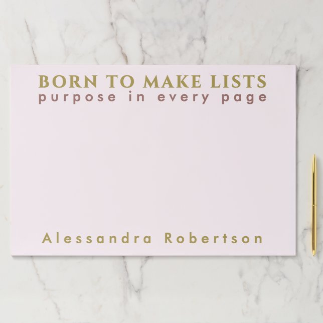 Custom Name Fun List Lover Pastel Pink Gold Chic  Paper Pad (Insitu)