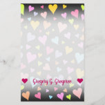 [ Thumbnail: Custom Name; Fun, Loving, Colorful Hearts Pattern Stationery ]