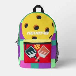 Custom name fun multicolor Pickleball Trendy sport Printed Backpack