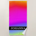 [ Thumbnail: Custom Name; Fun Multicolored Rainbow-Like Pattern Beach Towel ]