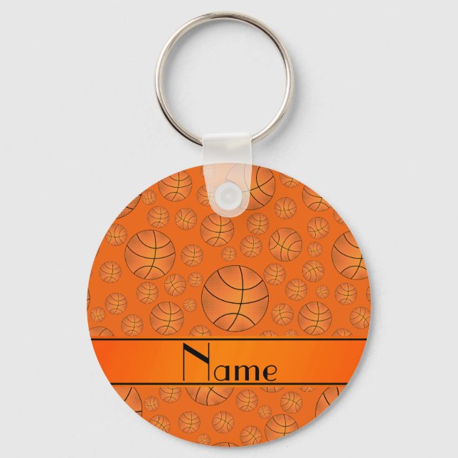Custom name fun orange basketballs orange stripe keychain (Front)