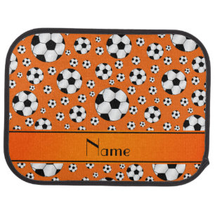 Custom name fun orange soccer balls orange stripe car floor mat